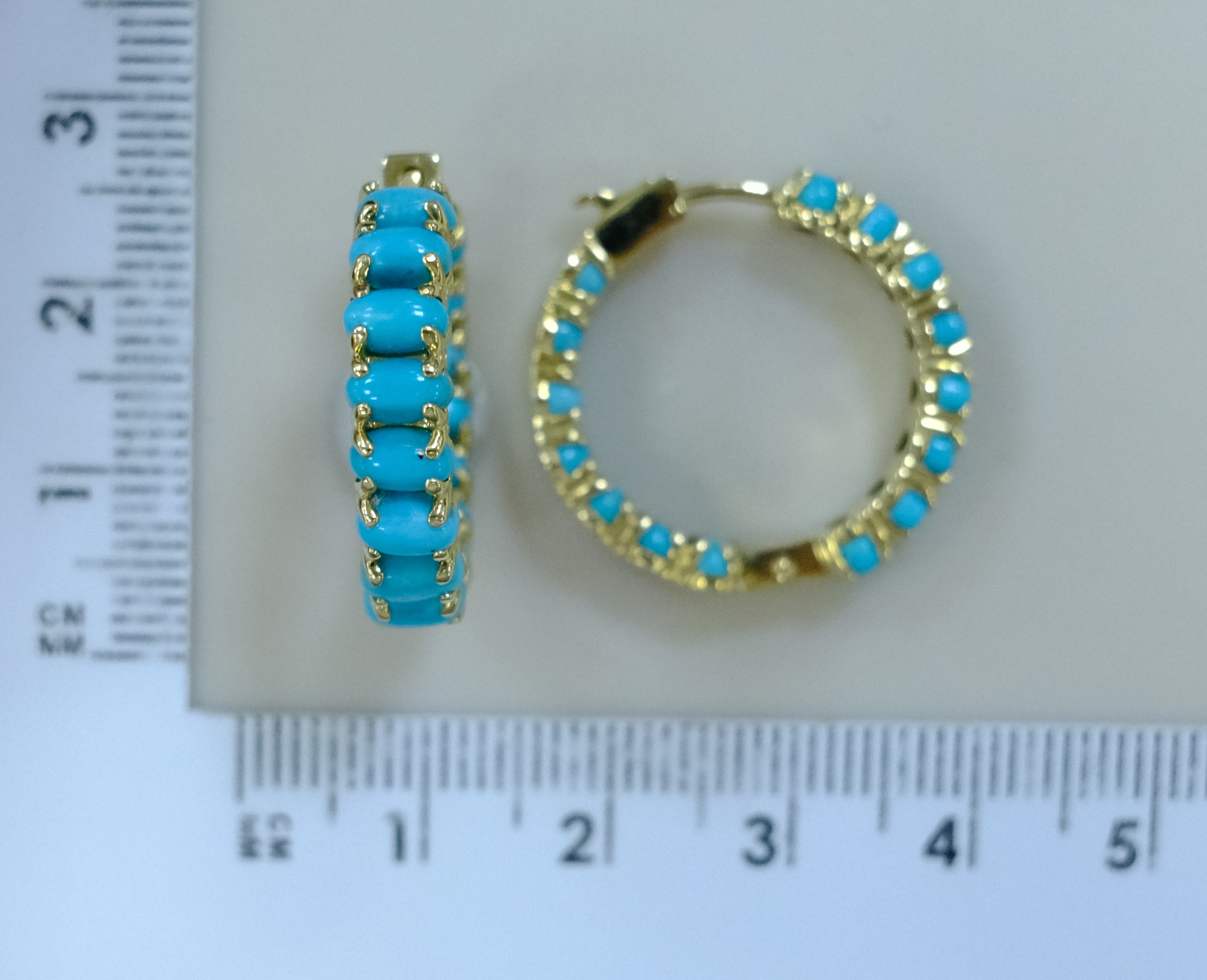Серьги-конго из желтого золота с бирюзой
